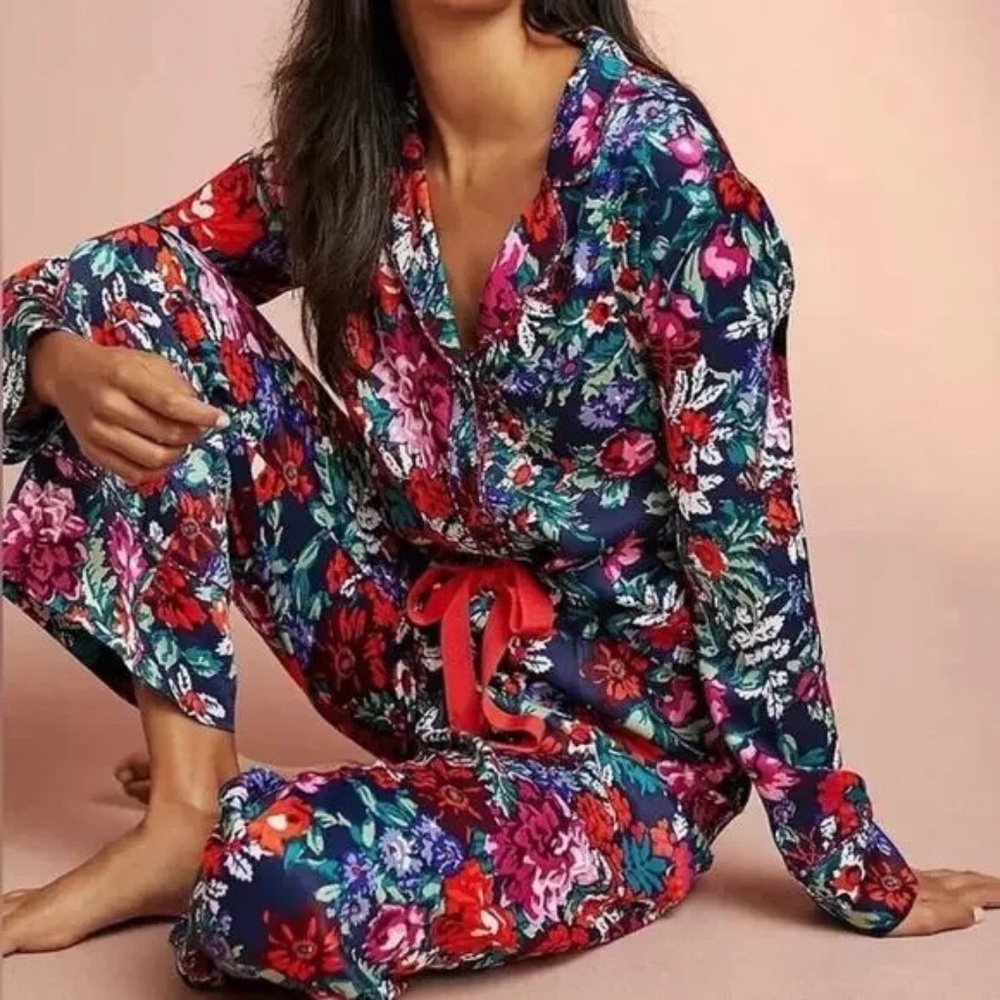 FLOREAT x ANTHROPOLOGIE Silky Sleep Pajama PJ Top & Bottom Set,  Medium